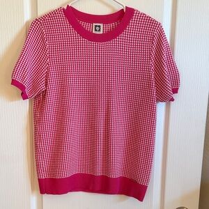 Anne Klein Pink and White Short Sleeve Knit Top